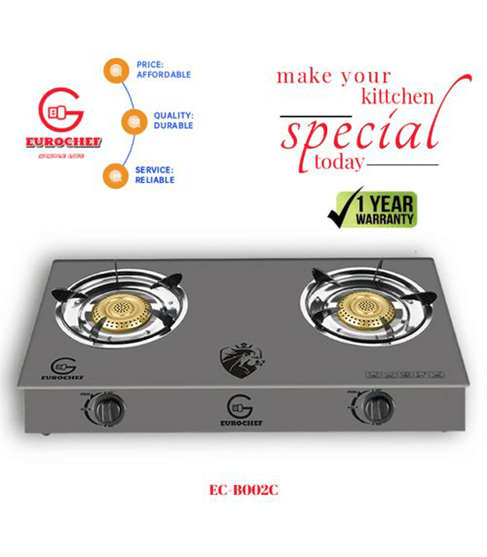 Eurochef Cooker EK-B002C Glass Gas Stove, 2 Burners Gas Cooker, Table Top