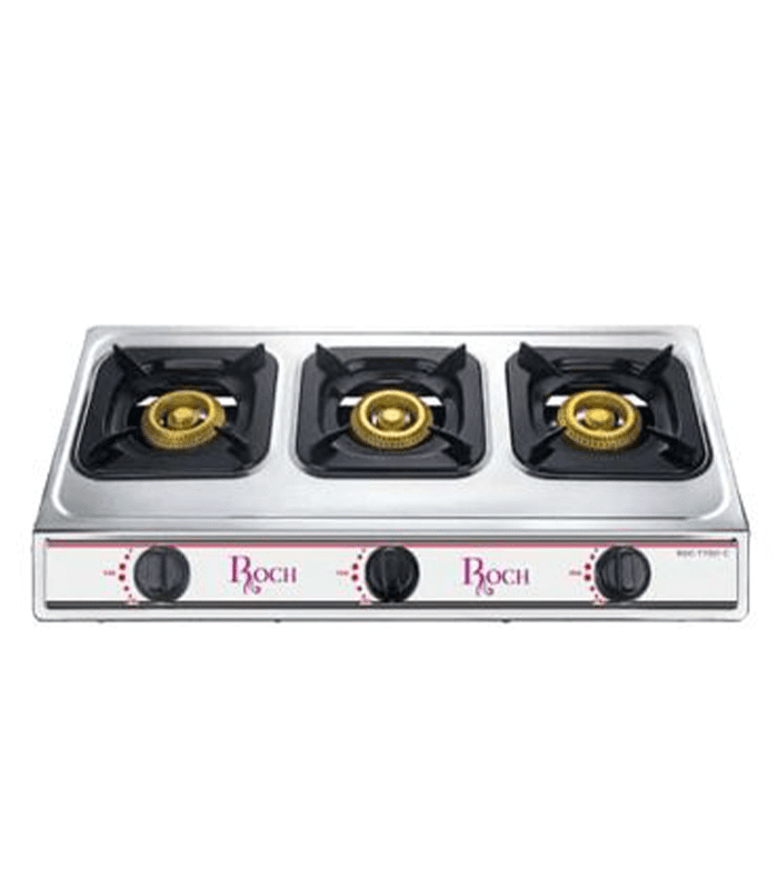 Roch Cooker 3-Burner Automatic Gas Cooker - Silver, RGC-307TT