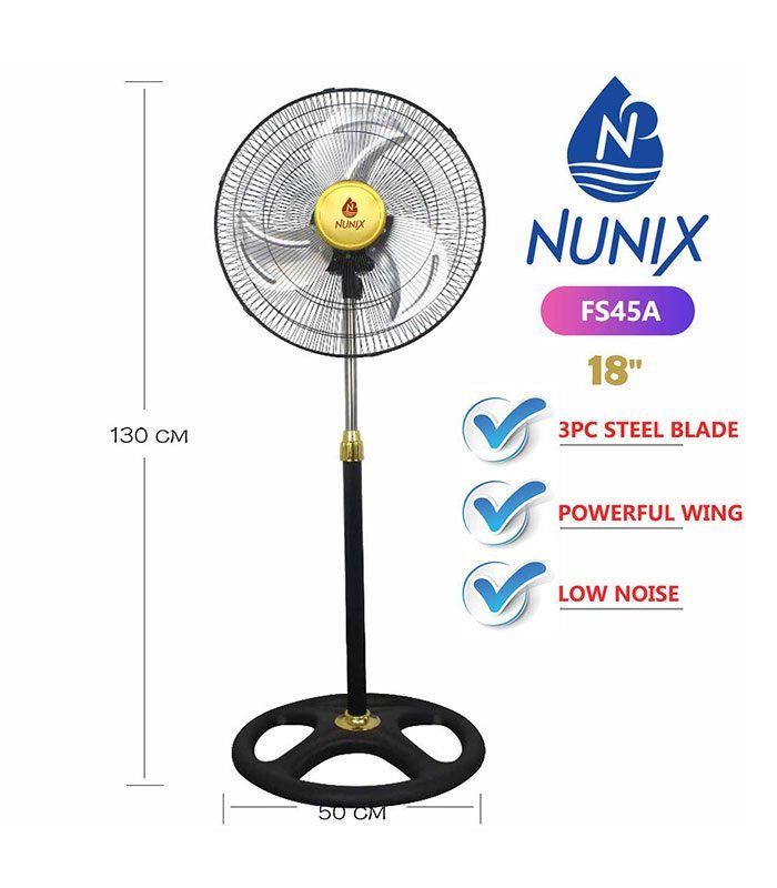 Nunix Fan 18" Floor Standing Fan - Height,Tilting Angle Adjustment FS45A