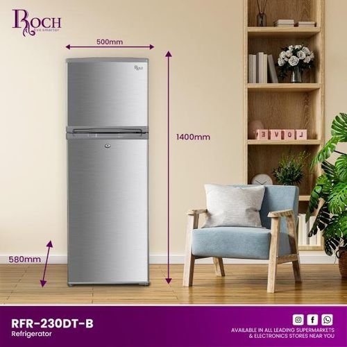 Roch Fridge 182L Direct Cool Double Door Silver RFR-230DT-B