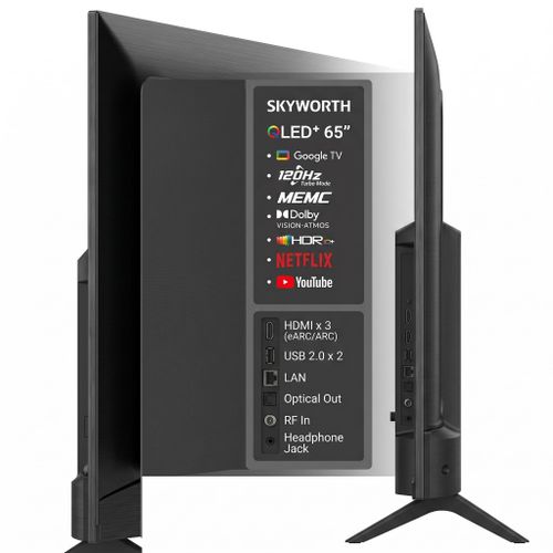 Skyworth Tv 65Q6500H, 65" 4K QLED Smart Google TV,Voice Control, WiFi & Bluetooth Black With FREE +BRACKET+TV GUARD(1YR WRTY)