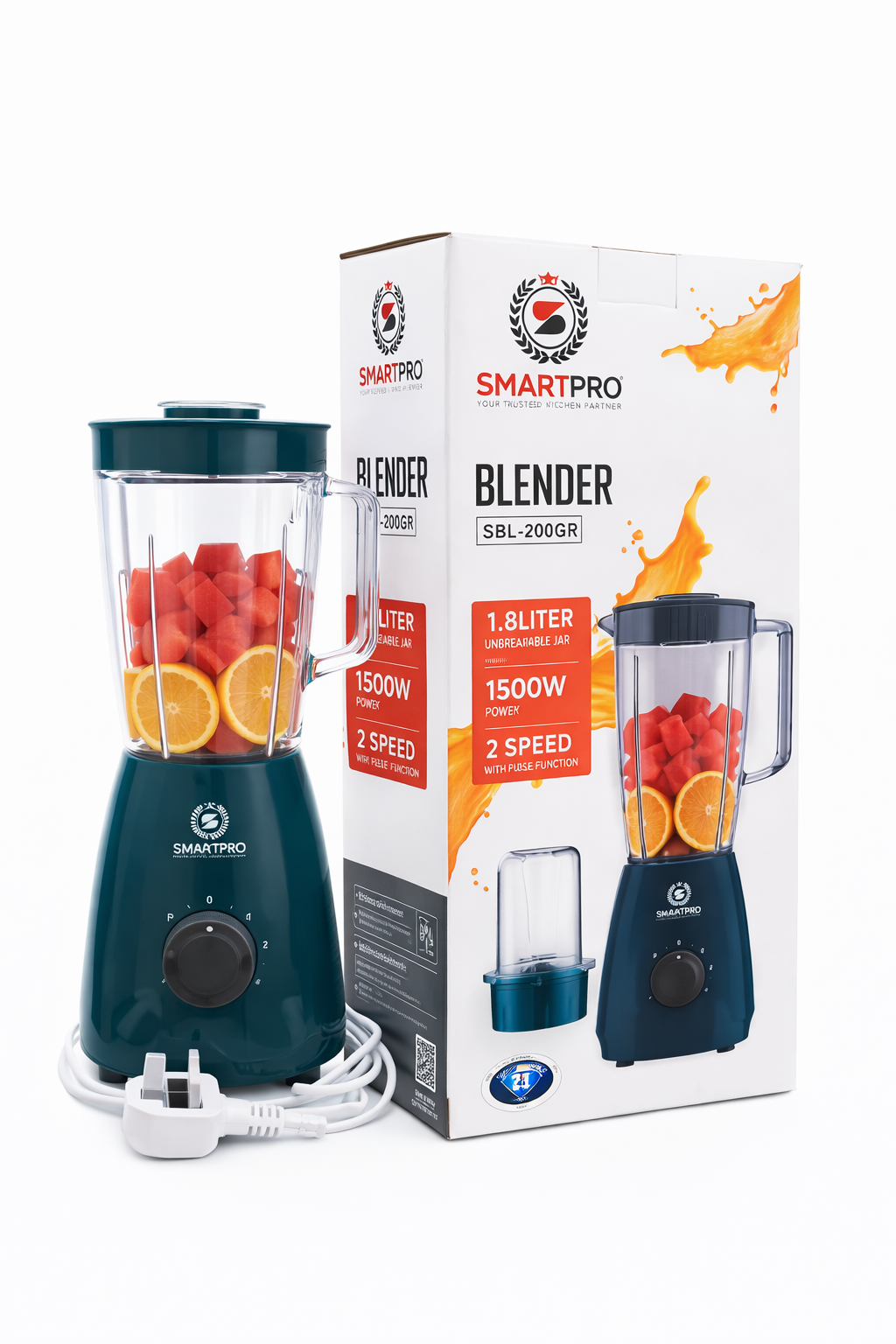 SmartPro Blender SBL-200GR 1.8L 1500W – 2 Speed + Pulse, Heavy Duty Kitchen Blender – Unbreakable Jar