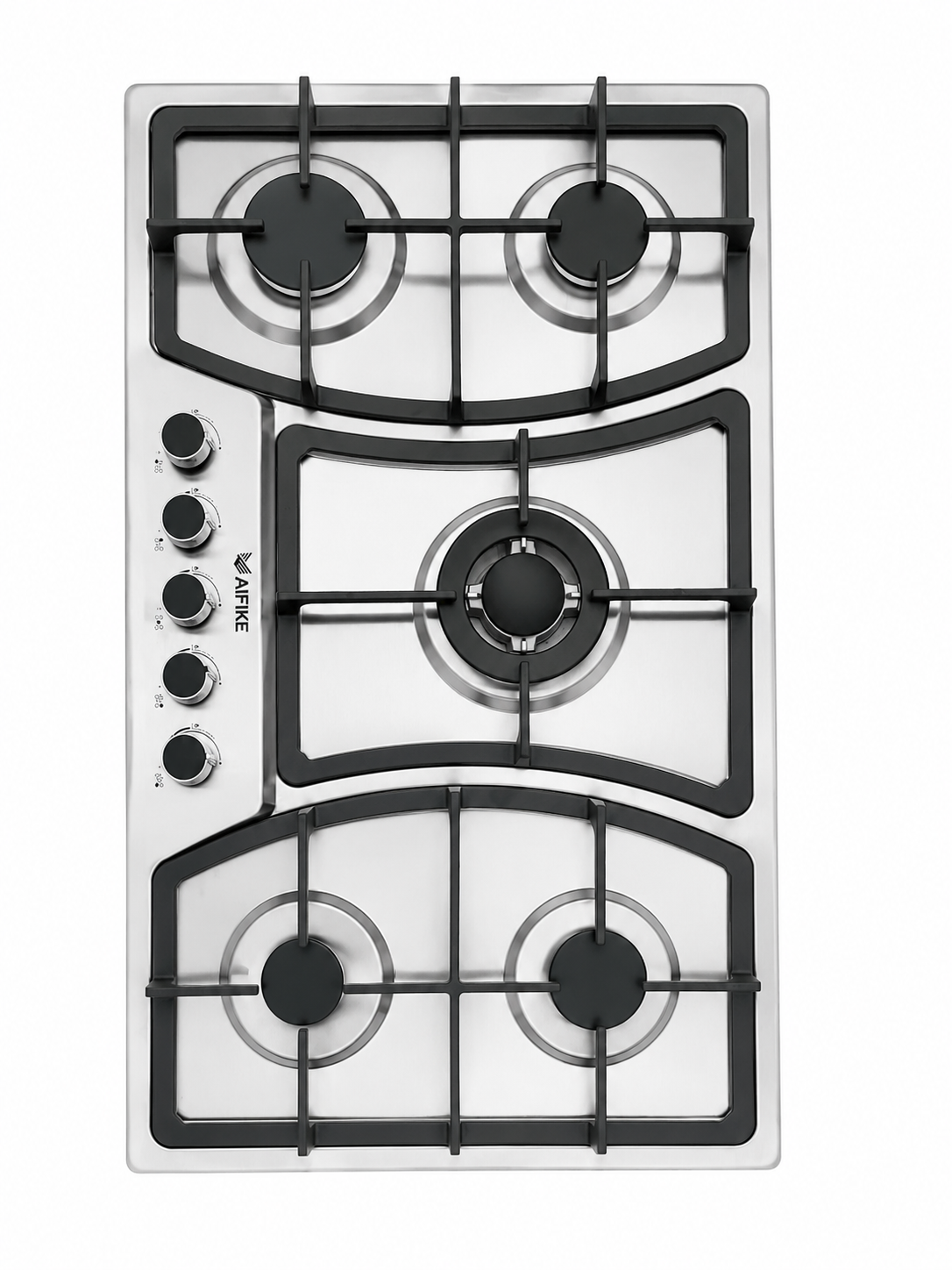AIFIKE 5 Burner Built-In Gas Hob Stainless Steel Cooktop with Central Wok Burner And Auto Ignition