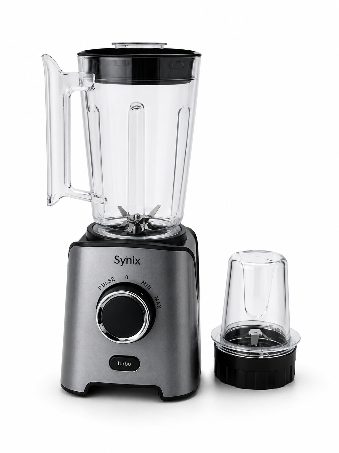 Synix 2-In-1 Blender & Grinder 1.8L – 650W Copper Motor, Turbo Function, 6 Stainless Steel Blades, Multi-Speed Control – Silver/Black