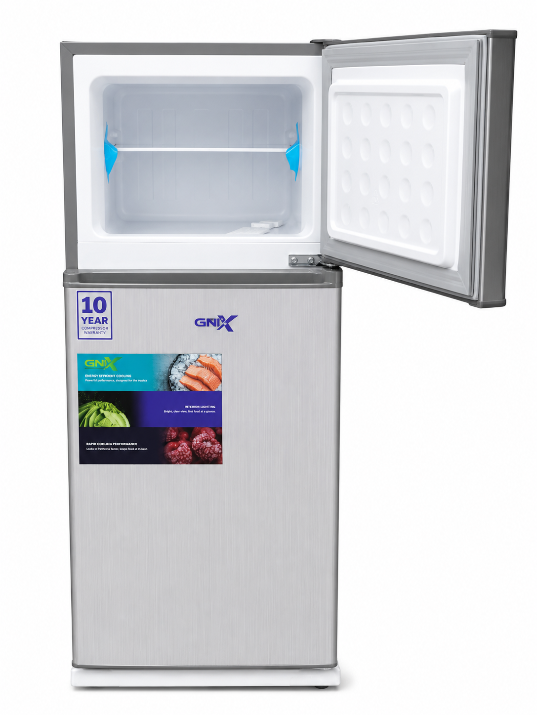 GNIX 125L Double Door Refrigerator FR155 DF S,Top Freezer, Fast Cooling, Energy Saving, Silver