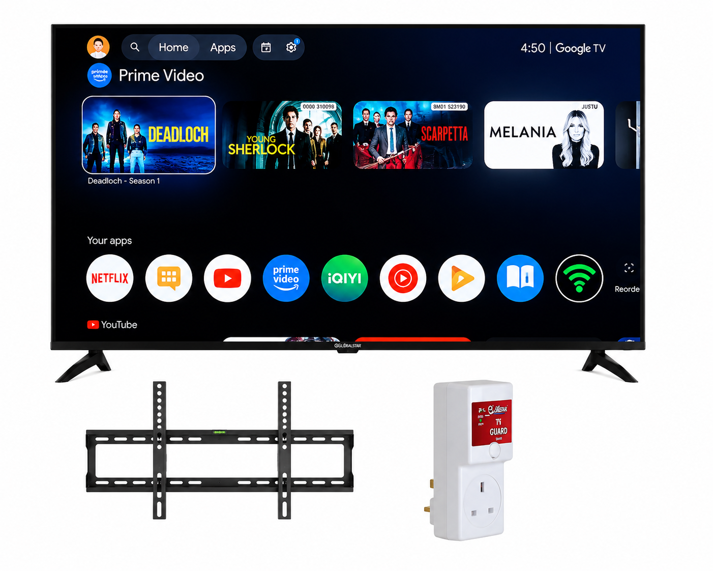 Globalstar 75 Inch QLED 4K Google TV – Smart UHD Television with Built-In WiFi, Bluetooth, Netflix, YouTube, CI+ & T2/S2
