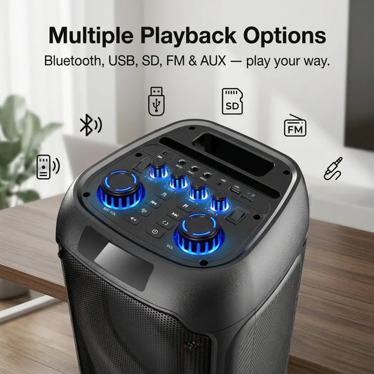 Syinix SYN-DJ280TWD 80W Deep Bass Wireless Bluetooth Speaker – Karaoke, RGB LED Lights, TWS Stereo, FM/USB/AUX
