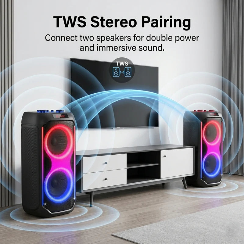 Syinix SYN-DJ280TWD 80W Deep Bass Wireless Bluetooth Speaker – Karaoke, RGB LED Lights, TWS Stereo, FM/USB/AUX