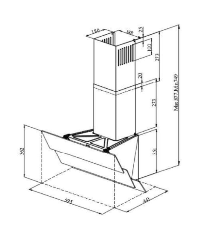 Mika Chimney Hood, Angled, 60cm, Black MHA652T3GB