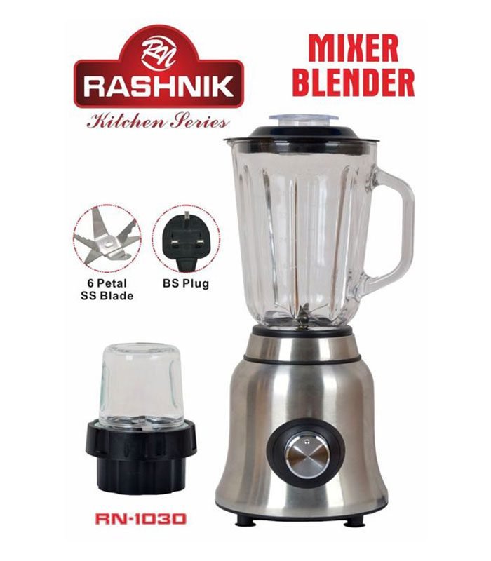 Rashnik Blender Stainless Steel With Glass Jug Mixer Blender - 1.5L RN-1030