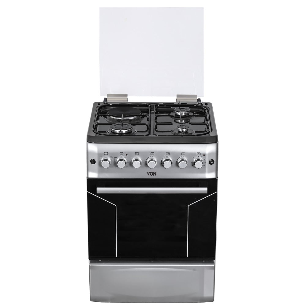 Von Cooker F5N31E2.S.E/VAC5F031PS 3 Gas +1 Electric Oven- Silver