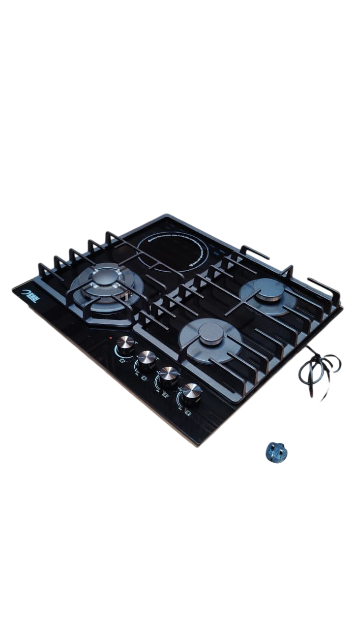 Khal Hob 3 gas(1 wok) + 1 electric ceramic plate, black glass 60cm