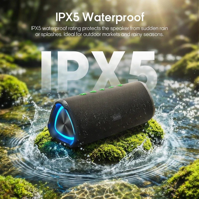 Syinix SYN-V13 Portable Bluetooth Speaker, 10W Wireless Speaker, 12H Playtime, IPX5 Waterproof, LED Beat Lights, 2200mAh Battery