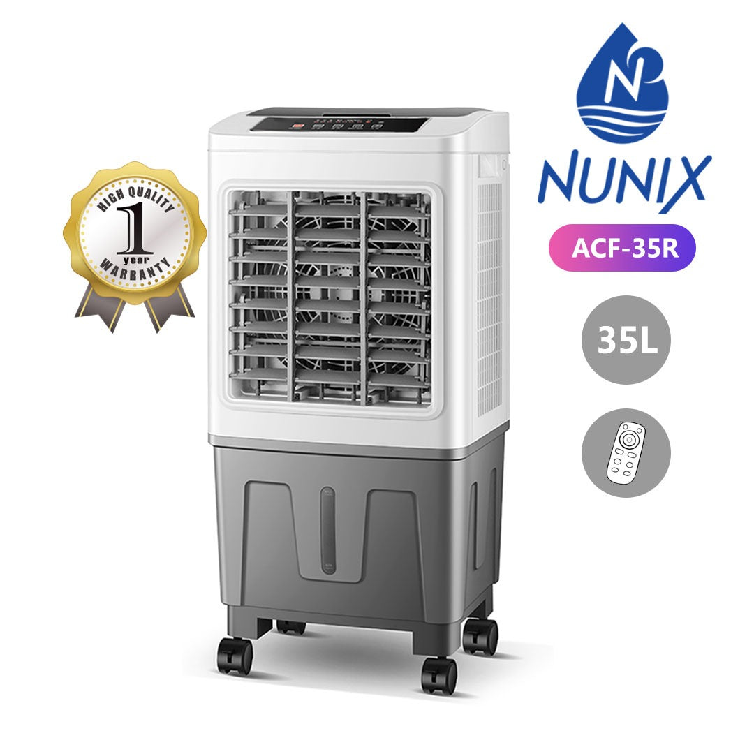 Nunix Air Cooler ACF-35R 35L Portable With Remote – 3-Sided Filter, Humidifier, Air Purifier, Timer, Copper Motor, Grey