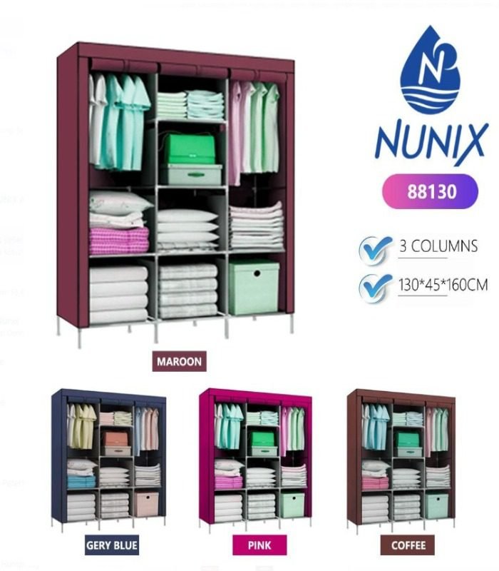 Nunix Portable 3 Column Wardrobe With Quality Fabric 88130