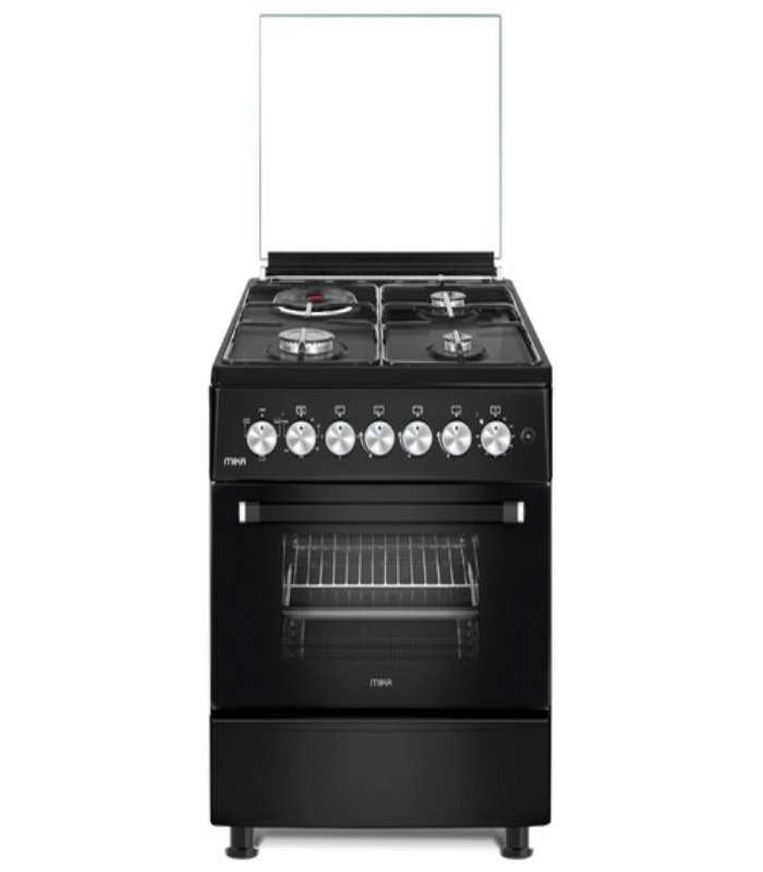 Mika Cooker, 58cm x 58cm, 3 Gas Pool Jet Burners + 1 RAPID Hot Plate, Button Ignition, 3 Function Electric Oven, Matt Black