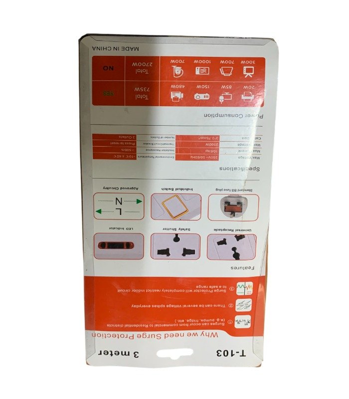 TLAC 3 Way Power Extension With Surge Protector T-103