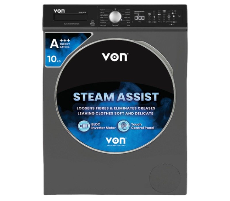 Von Washing Machine Front Load Fully Automatic Silver - 10KG VALW-10FVK
