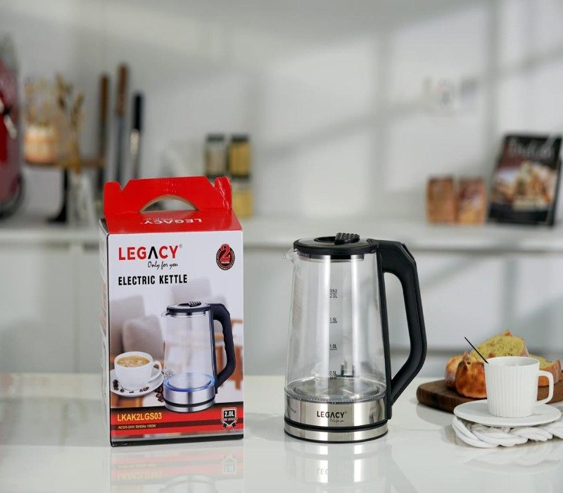 Legacy Kettle Black Glass Double Layer 3 Plug 2l LKAK2LGS03