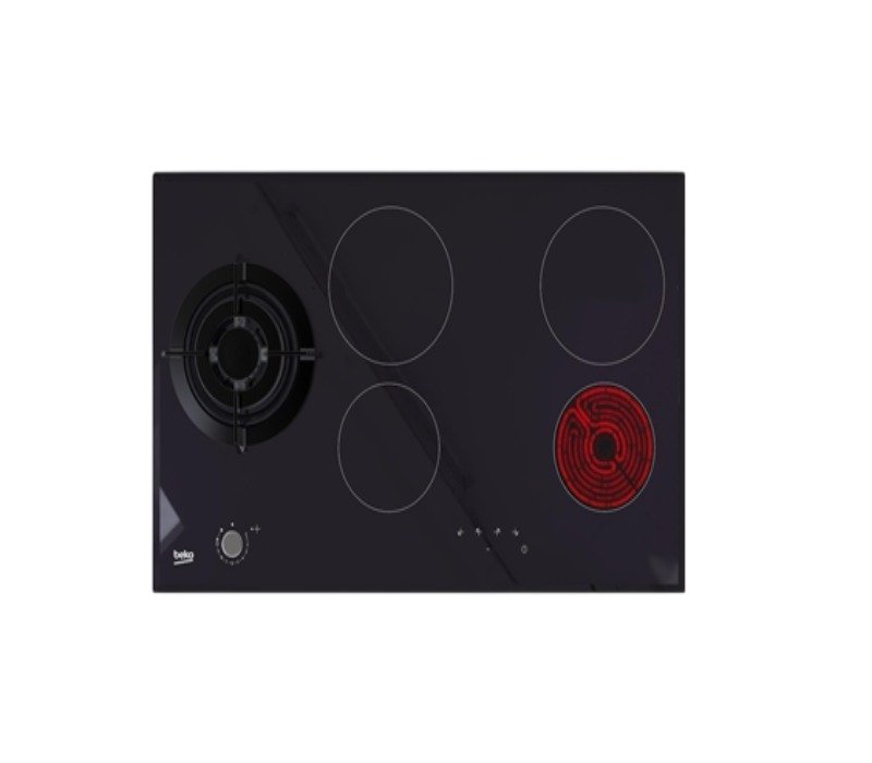 Beko Hob 90cm 1 Wok Burner and 4 Vitro ceramic plates On Black Glass BHG901