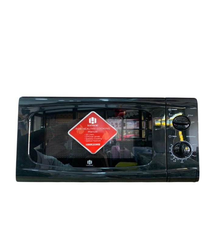 Hanmac Microwave 20L Manual with Turntable Glass, Push-Button Door, Kitchen Timer HMR20M Black
