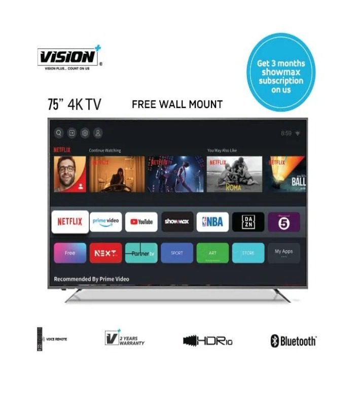 Vision Plus TV 75'' 4K UHD V+ OS Smart Tv Black VP8875KV