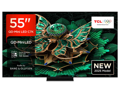 TCL 55” C7K QD-Mini LED 4K Smart TV  144Hz, Bang and Olufsen Audio, Dolby Vision/Atmos, Google TV