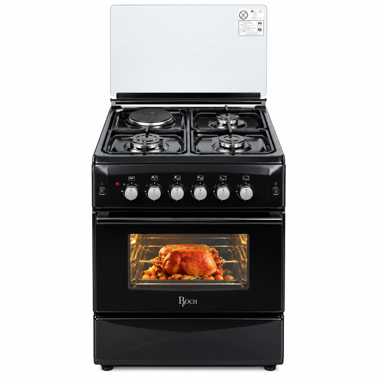 Roch Cooker Free standing 3 Gas Burners + 1 Hotplate - Silver RECK-531BL size 50×55