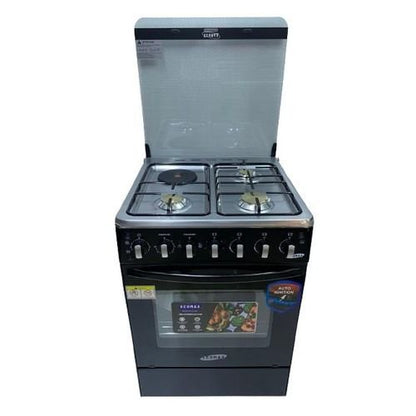 Ecomax Cooker 3Gas Burners with1Hotplate and Electric Oven 60×60 cm Black