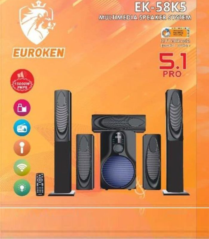 Euroken Speaker Home Theatre 5.1Ch  Speaker System 120W R.M.S Sub Woofer P.M.P.O 15000W B EK-58K5