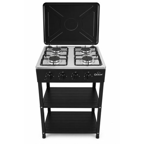 Olelon Gas Cooker Free Standing 4 Gas Burners, Jet Valve With Storage Shelves And Top Lid