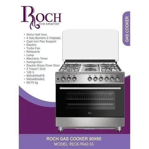 Roch Free Standing Cooker 60×90 – 4 Gas Burners + 2 Electric Hot Plates