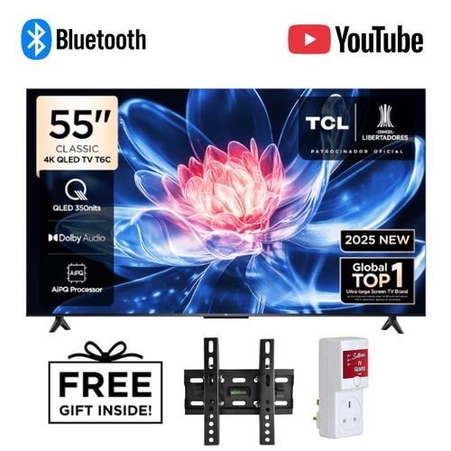 TCL 55” T6C 4K QLED Google TV  Ultra HD, Smart TV, Netflix, YouTube, Voice Remote, Chromecast Built-In