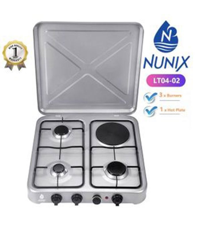 Nunix Cooker, Table Top Cooker 3 Gas + 1 Electric Burner Stove LT04-02
