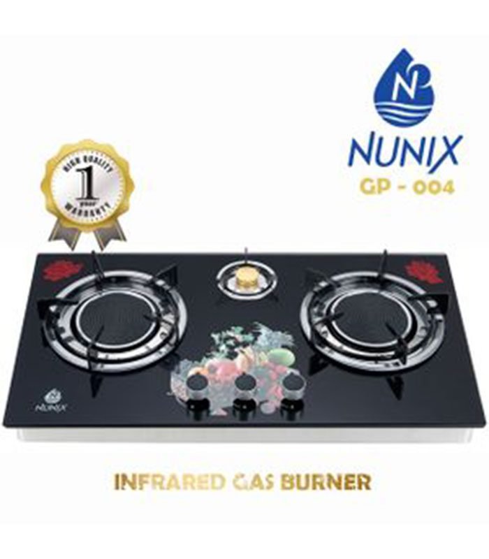 Nunix Cooker,  3 Burner Low Gas Consumption Glass Top Table Infrared Cooker GP-004
