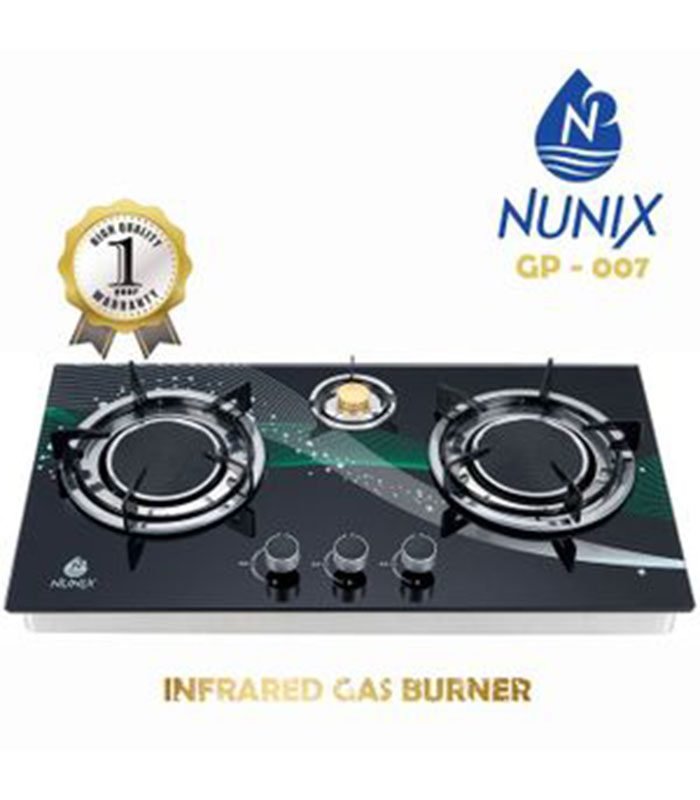 Nunix Cooker, 3 Burner Low Gas Consumption Glass Top Table Infrared Cooker GP-007