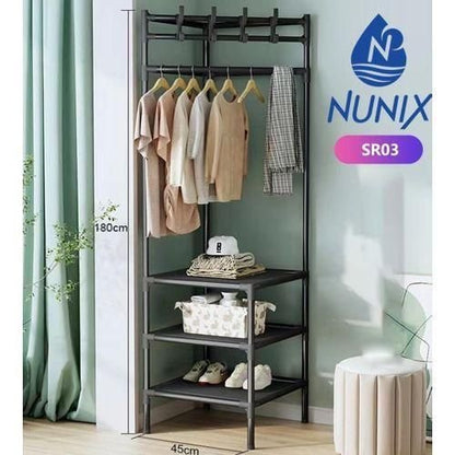Corner Clothes with Coat Rack Shelf with Shoe Rack Space Saving Metallic