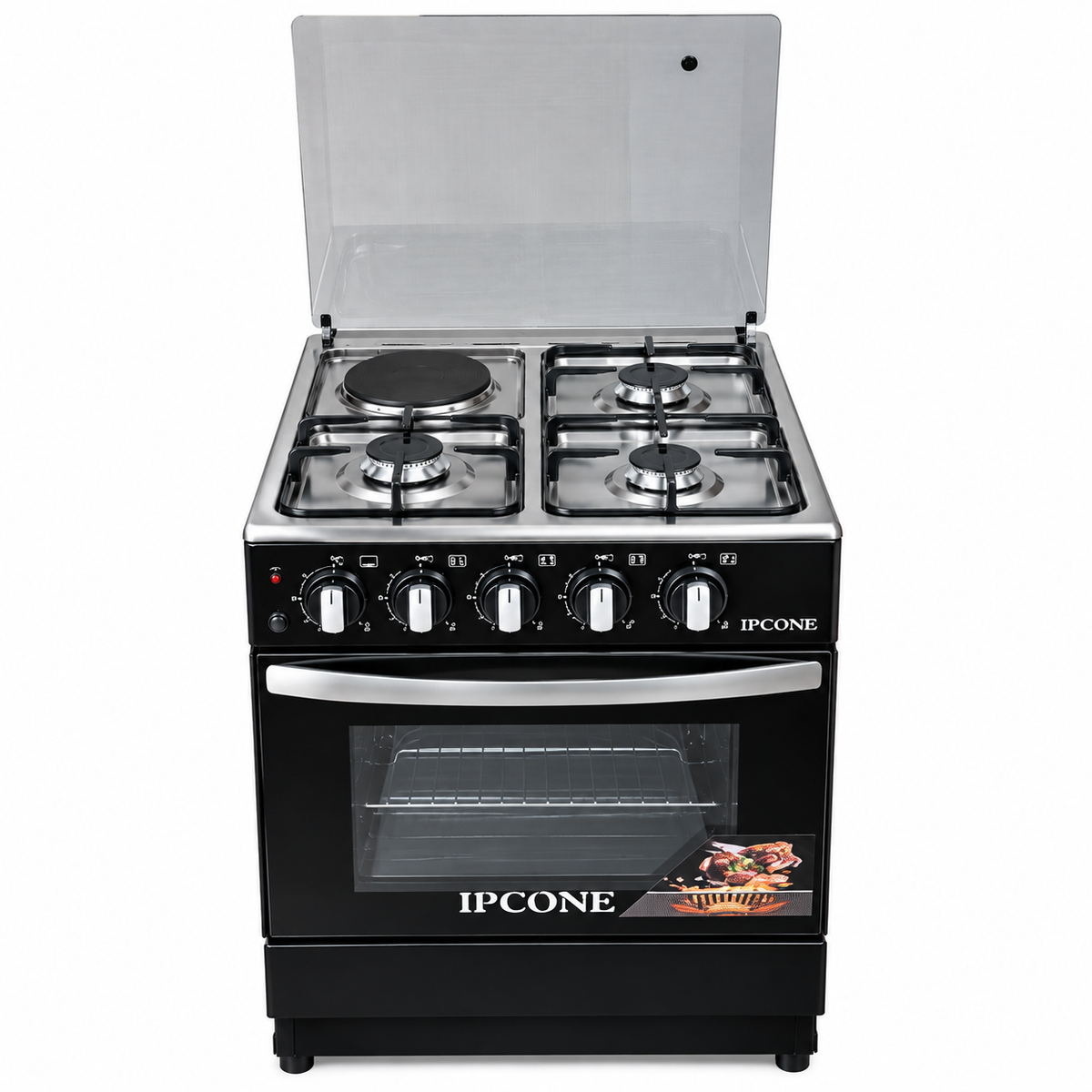 Ipcone Cooker Free Standing 50*55 3 Gas 1 Hotplate, Electric Oven,Glass Top, Jet Burners,1YR WARRANTY