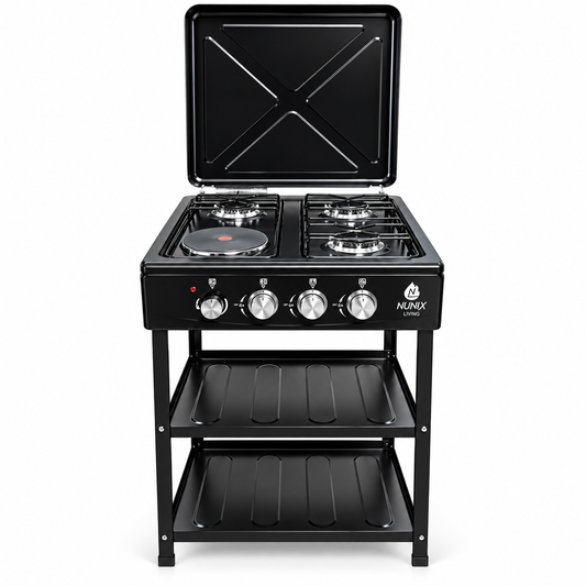 Nunix Cooker 3 Gas +1 Electric Plate Cooker Plus Shelves LTS-02