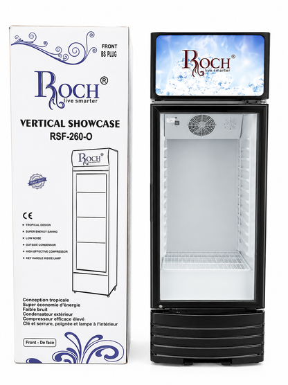 Roch Chiller RSF-260-O 209L Vertical Showcase Refrigerator – Glass Door, 4 Adjustable Shelves, Interior Light, Lock And  Key