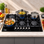 Khal Hob 6 Gas Burner with 1 Wok Burner, Black Glass 90cm ID-6002