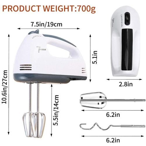 Ipcone Hand Mixer  Automatic 7 Speed High Power Electric 260W - White
