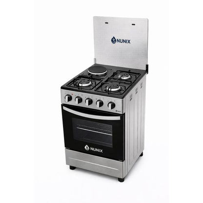 Nunix Cooker 50×55cm 3 Gas Burner, 1 Electric plate With Electric Oven KZ-560-3G1E-K