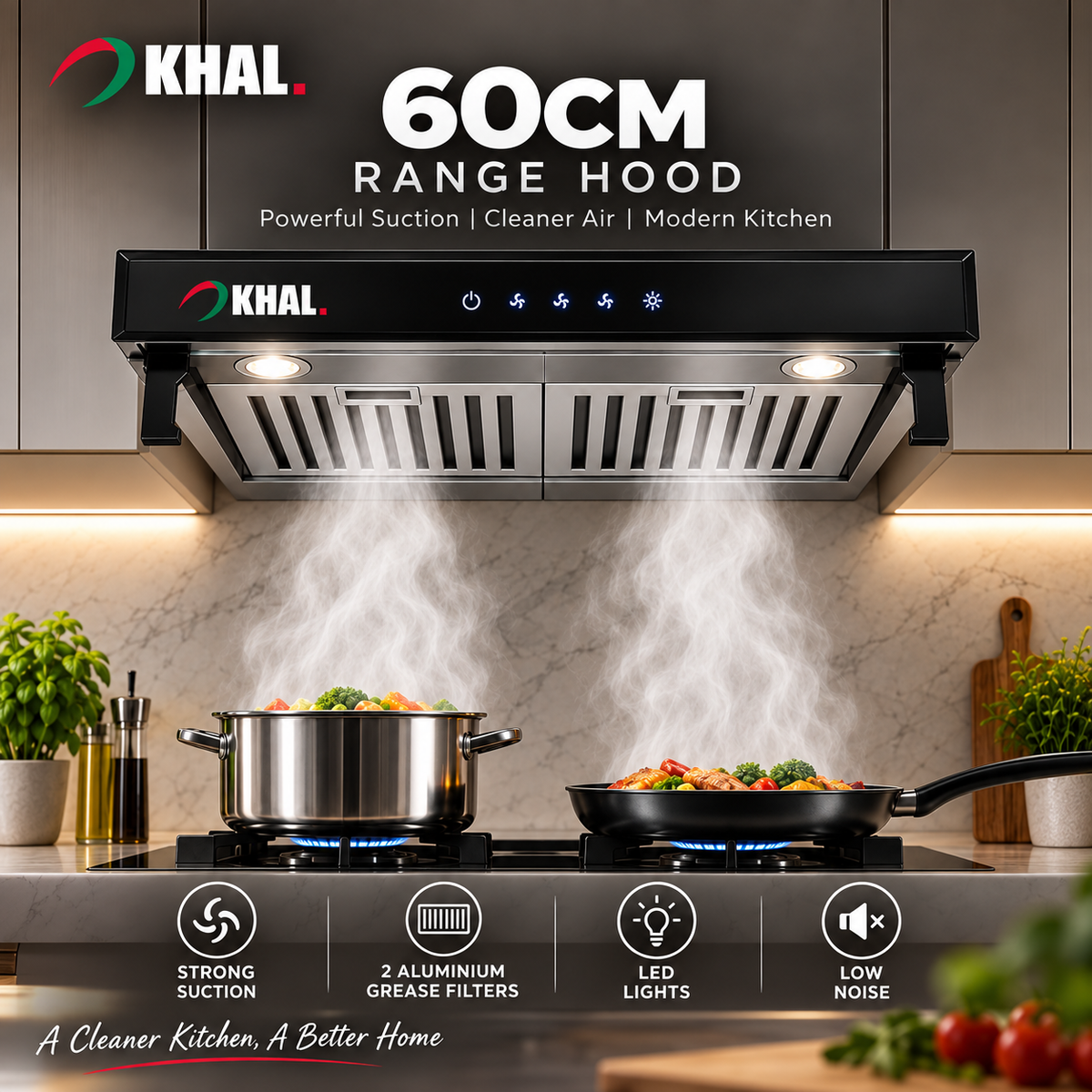 KHAL Hood undercabinet with Palm Sensor, Touch Control,Non Stick Filters,Black 60cm ID-60