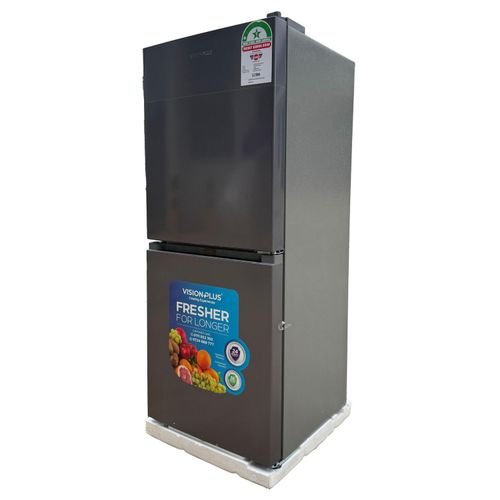 Vision Plus 140L Double Door Refrigerator VPFR140NC – Bottom Mount Freezer, Fast Cooling, Energy Saving, Glass Shelves, Silver