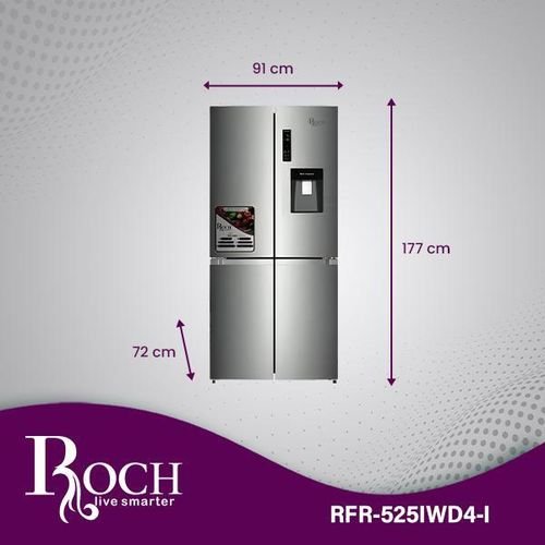 Roch Fridge Side By Side 420L Multi Cooling and ACS Technology Silver RFR-525IWD4-I