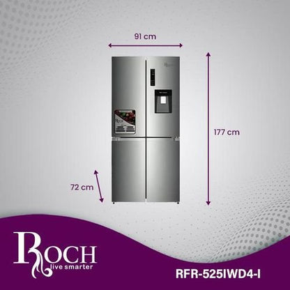Roch Fridge Side By Side 420L Multi Cooling and ACS Technology Silver RFR-525IWD4-I