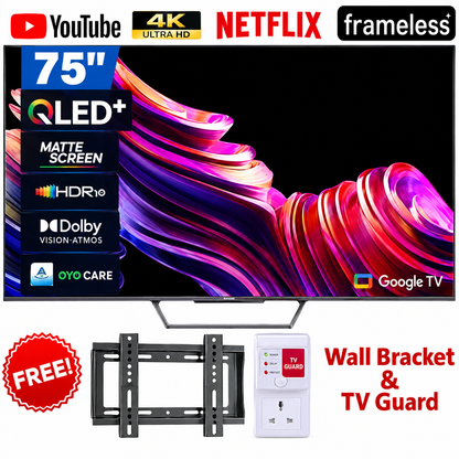 Skyworth Tv 75" Inch 4K UHD QLED Smart Google Android TV, Netflix, Prime Video, Youtube Television with One Year Warranty