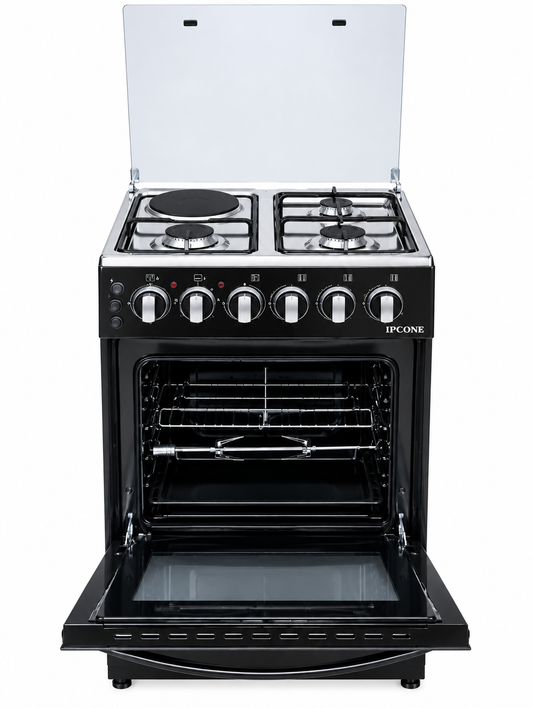 Ipcone Cooker Free Standing 50*55 3 Gas 1 Hotplate, Electric Oven,Glass Top, Jet Burners,1YR WARRANTY