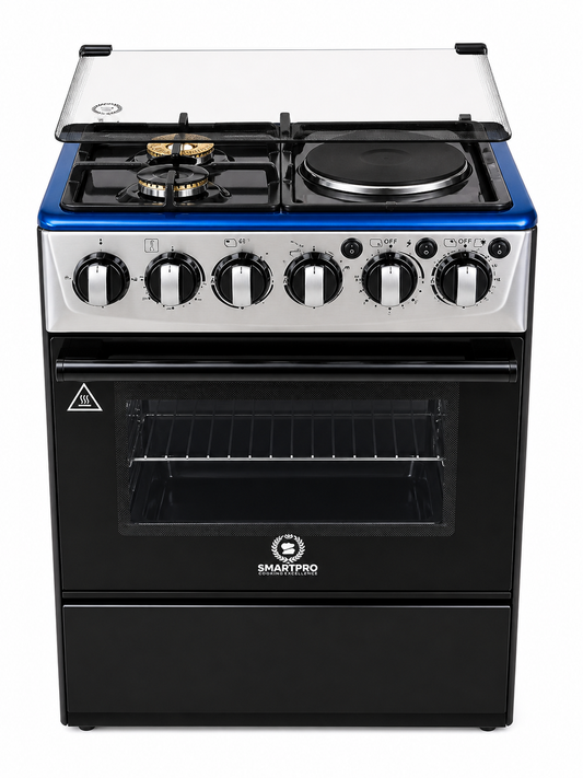 Smartpro cooker SGC-50X50BS – 3gas burners,1electric hotplate and electric oven with rotisserie